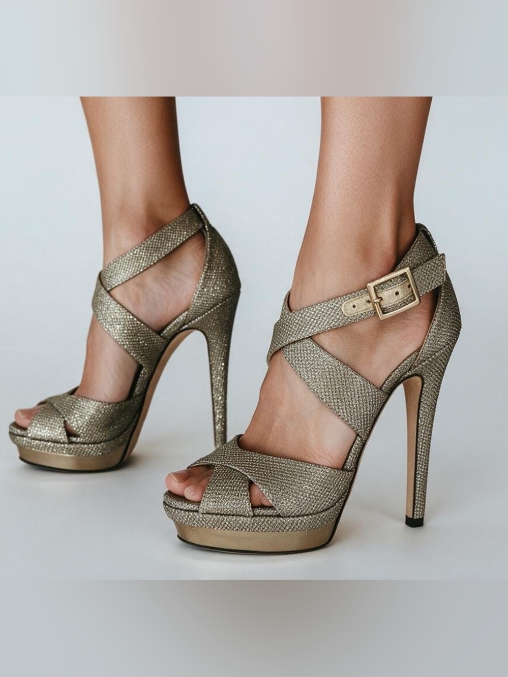 Metallic Gold Strappy Platform High-Heel Sandals by Jimmy Choo